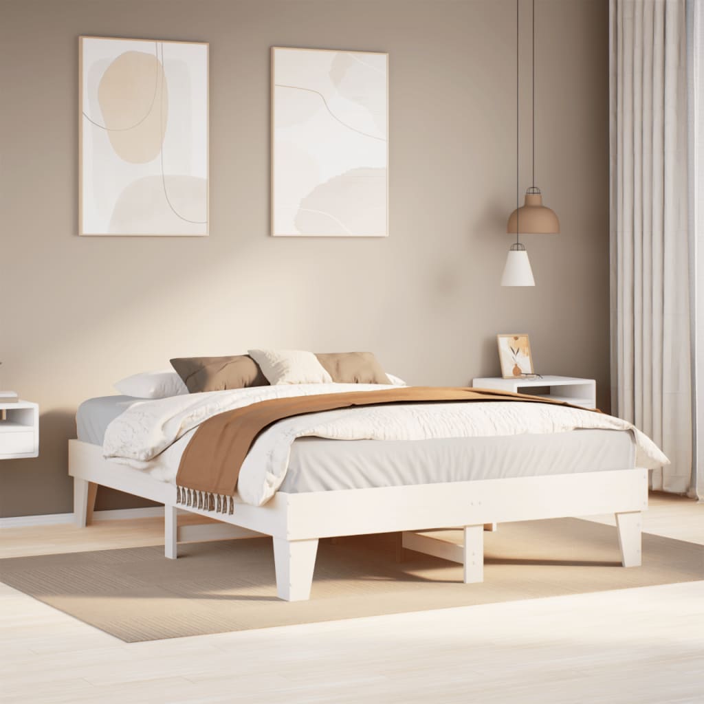 vidaXL sengeramme uden madras 140x190 cm massivt fyrretræ hvid