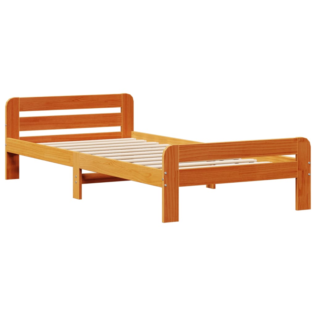 vidaXL Bedframe zonder matras massief grenenhout wasbruin 75x190 cm afbeelding