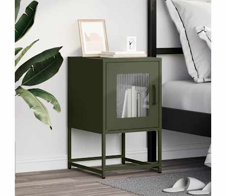 vidaXL Table de chevet vert olive 36x39x60,5 cm acier lamin&eacute; &agrave; froid