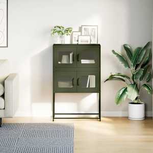 Skříň highboard olivově zelená 68x39x107 cm ocel - obrázek 4