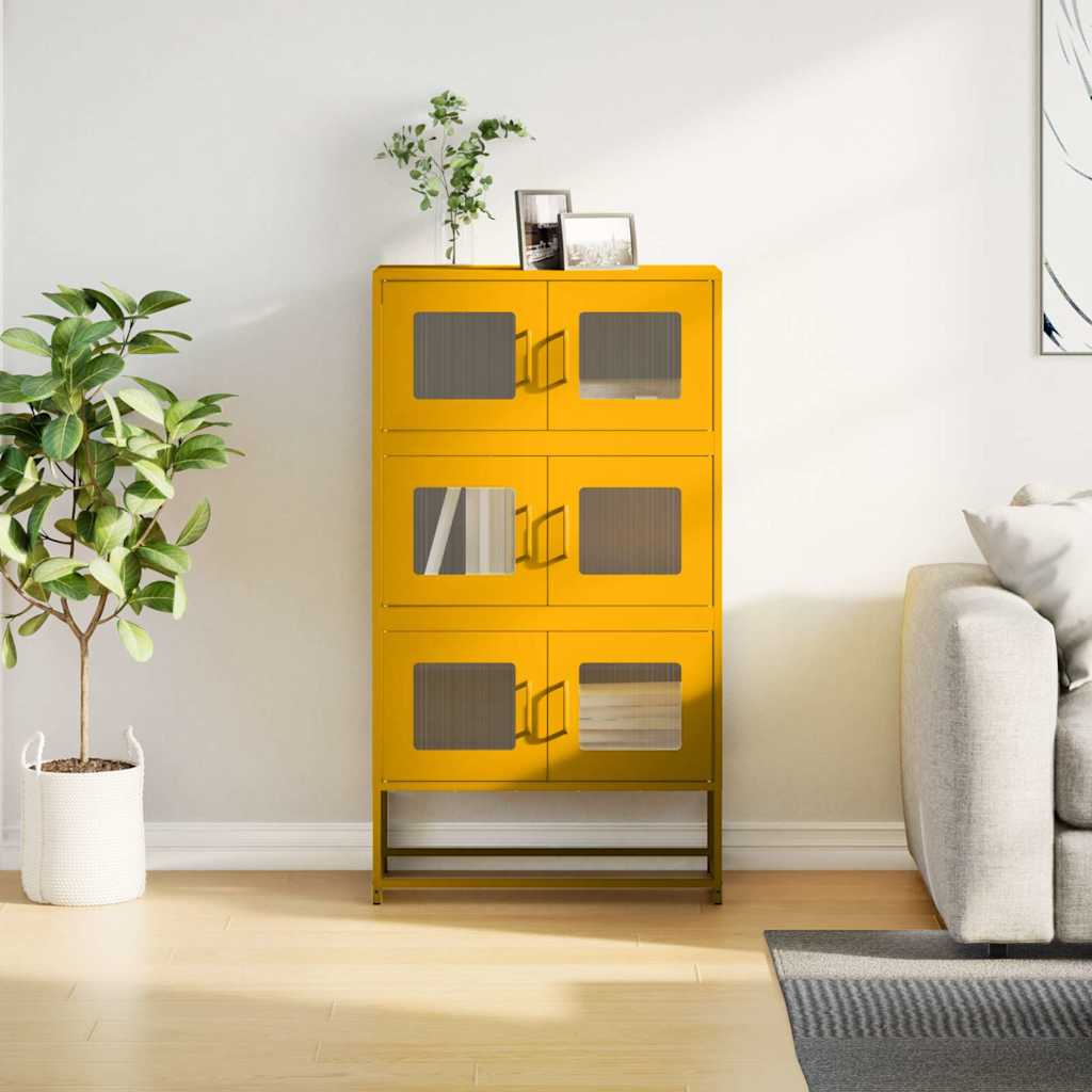 vidaXL Hoge kast 68x39x123 cm staal mosterdgeel afbeelding