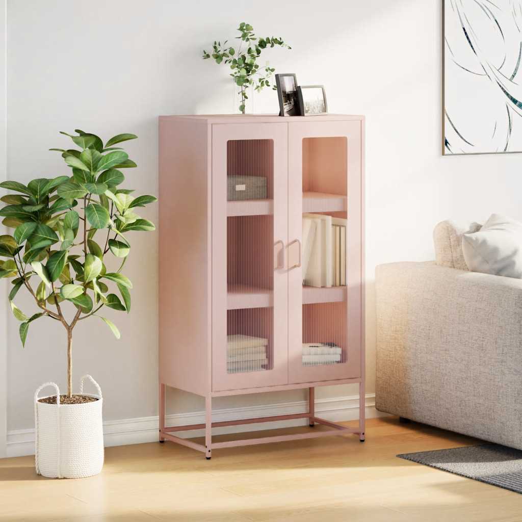 vidaXL Hoge kast 68x39x123 cm staal roze afbeelding