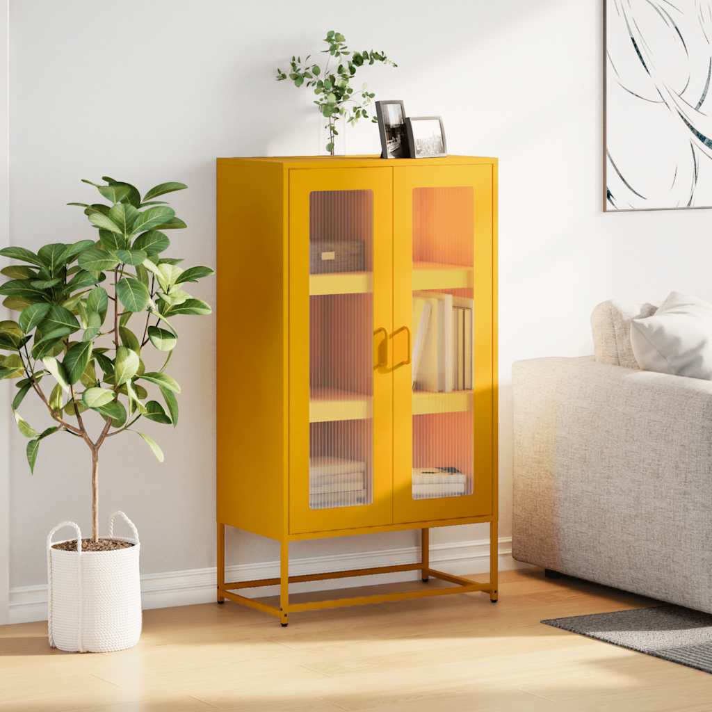 vidaXL Hoge kast 68x39x123 cm staal mosterdgeel afbeelding