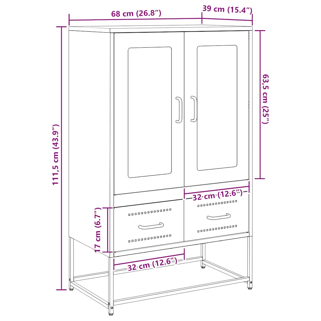 augstais skapītis, rozā, 68x39x111,5 cm, tērauds