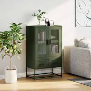 Skříň highboard olivově zelená 68 x 39 x 111,5 cm ocel - obrázek 3
