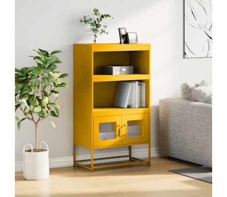vidaXL Buffet haut jaune moutarde 68x39x123 cm acier