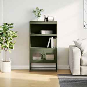 Skříň highboard olivově zelená 68x39x123 cm ocel - obrázek 3