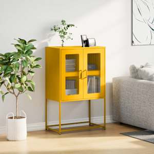 Skříň highboard hořčicově žlutá 68x39x107 cm ocel - obrázek 3