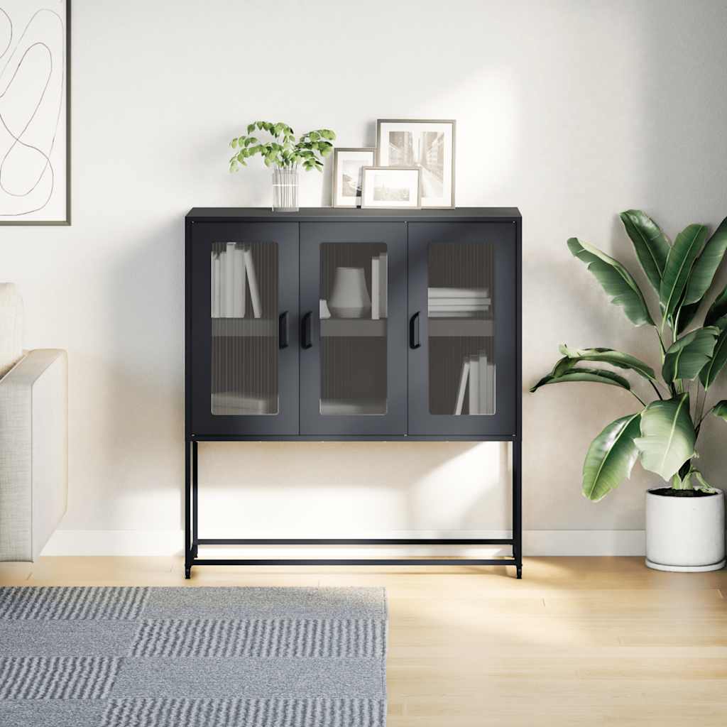 vidaXL Dressoir 100,5x39x107 cm koudgewalst staal zwart afbeelding