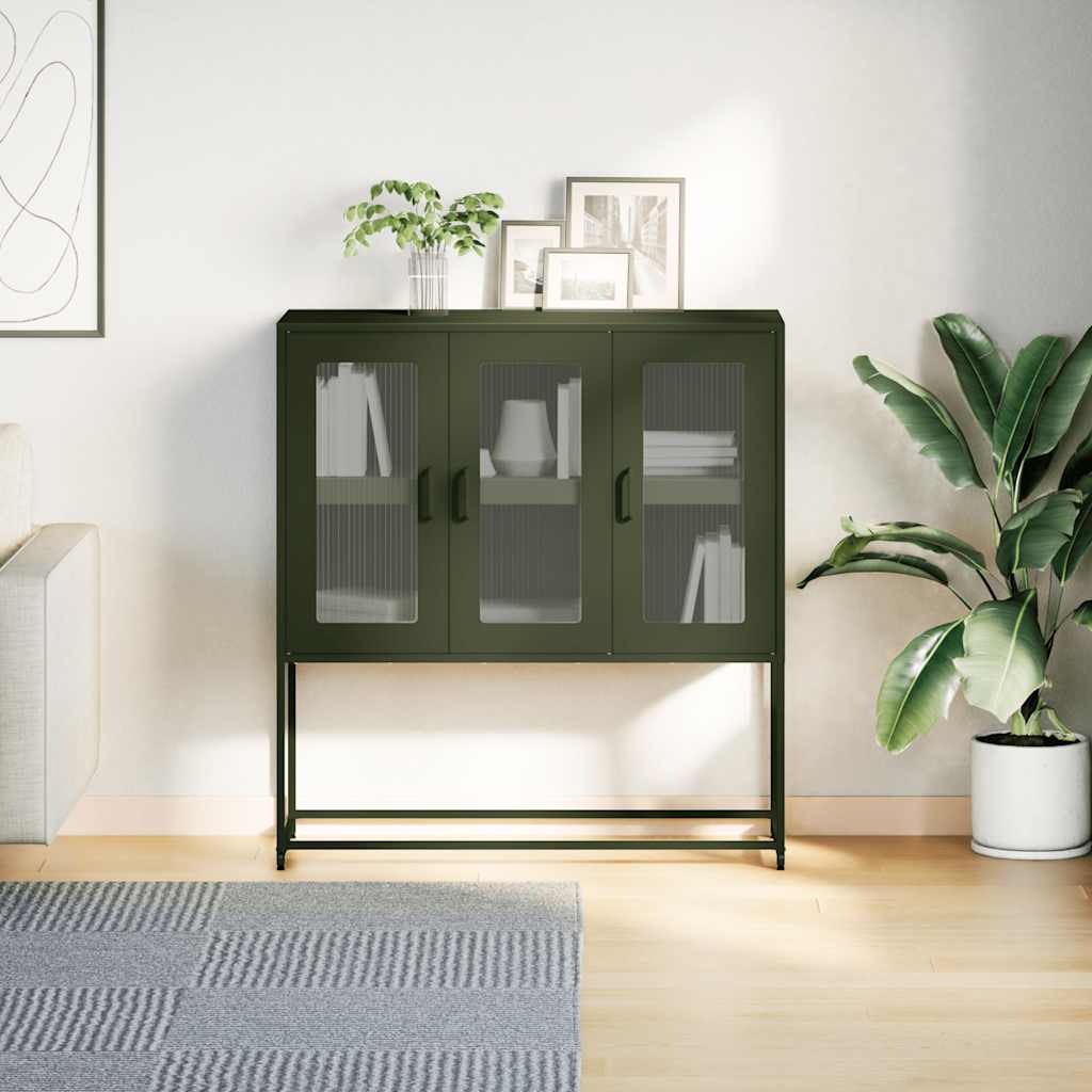 vidaXL Dressoir 100,5x39x107 cm koudgewalst staal olijfgroen afbeelding