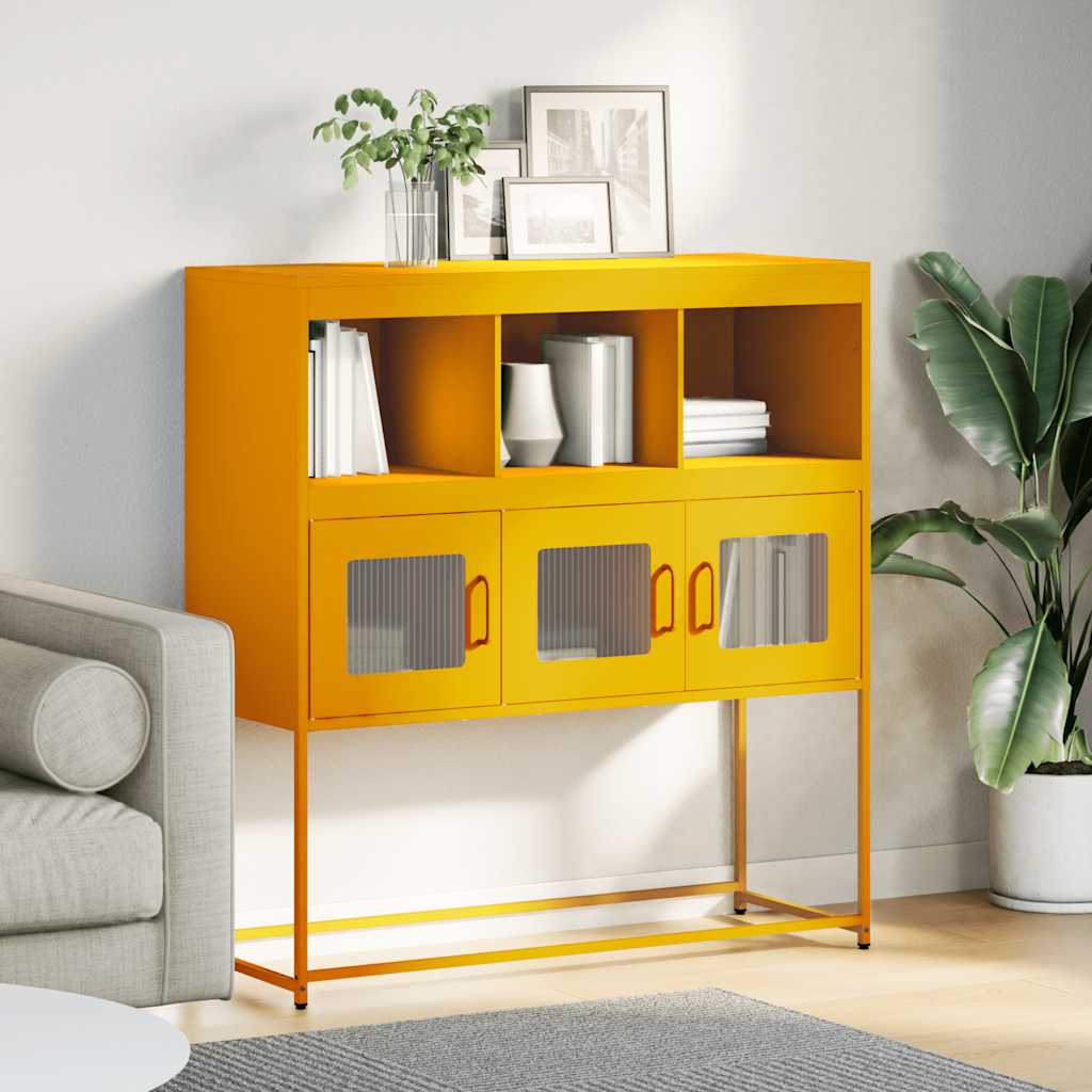 vidaXL Dressoir 100,5x39x107 cm koudgewalst staal mosterdgeel afbeelding