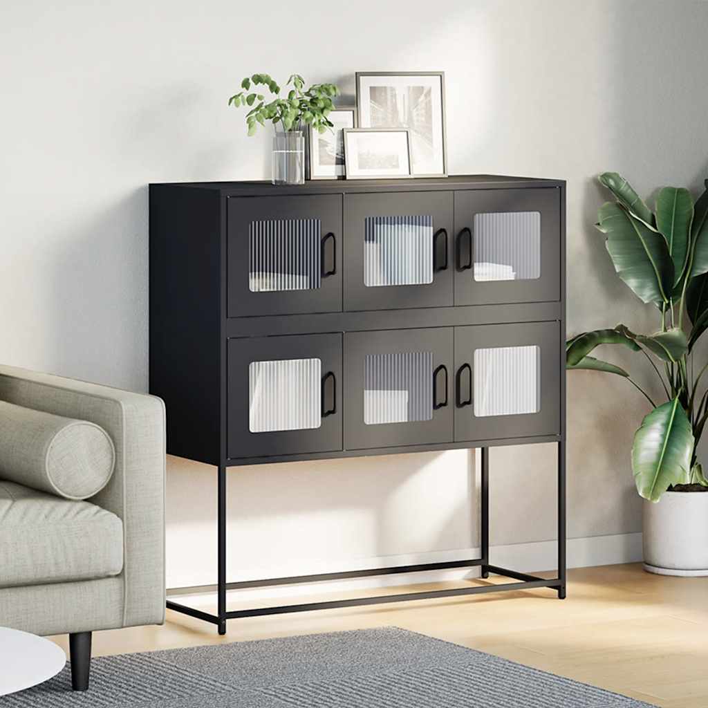 vidaXL Dressoir 100,5x39x107 cm koudgewalst staal zwart afbeelding