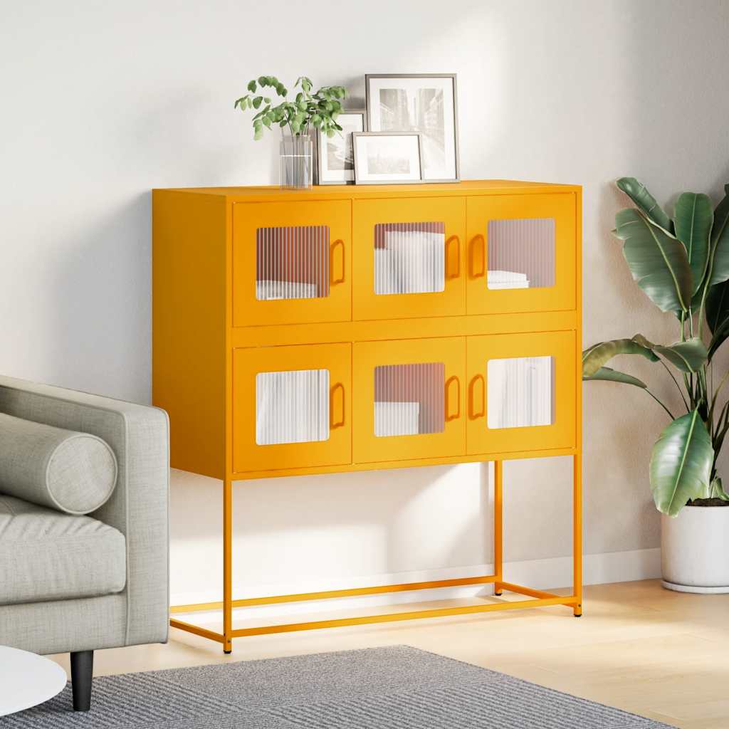 vidaXL Dressoir 100,5x39x107 cm koudgewalst staal mosterdgeel afbeelding