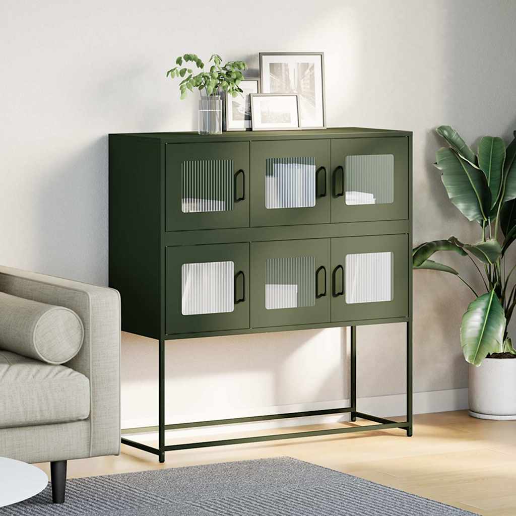 vidaXL Dressoir 100,5x39x107 cm koudgewalst staal olijfgroen afbeelding