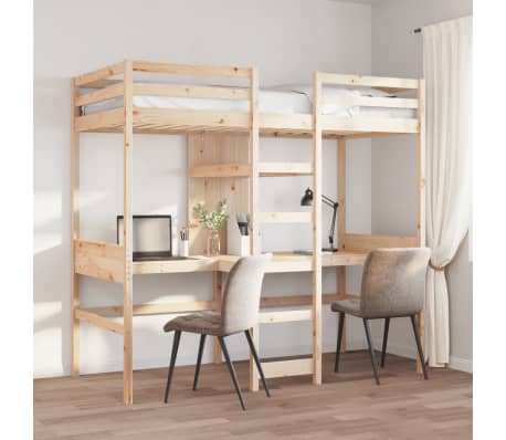 vidaXL Loft Bed Frame with Desk and Shelves 90x200cm Solid Wood Pine