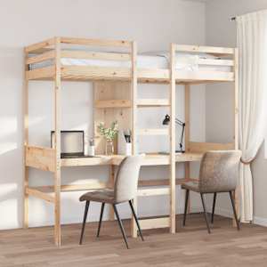 vidaXL Loft Bed Frame with Desk and Shelves 90x200cm Solid Wood Pine
