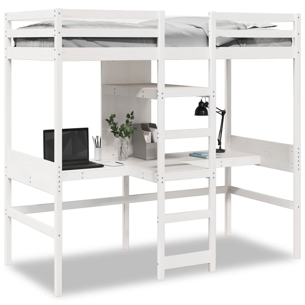 Thumbnail - vidaXL Hochbett ohne Matratze Weiß 80x200 cm Massivholz Kiefer