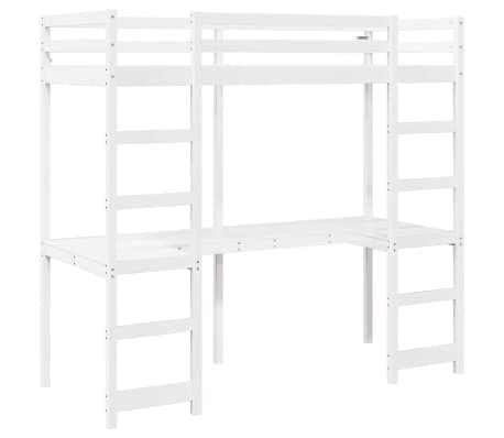 vidaXL Ł&oacute;żko na antresoli, z biurkiem, białe, 90x200 cm, sosnowe