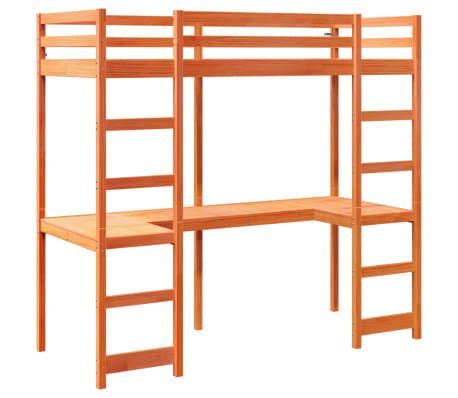 vidaXL Loft Bed Frame without Mattress Wax Brown 90x190 cm Single Solid Wood Pine