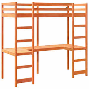 vidaXL Loft Bed Frame without Mattress Wax Brown 90x190 cm Single Solid Wood Pine