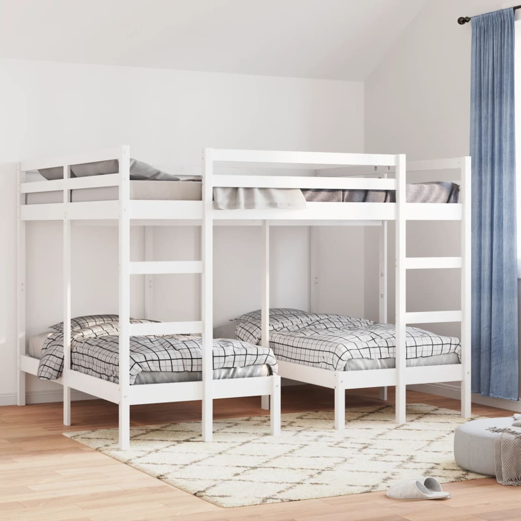 vidaXL Triple Bunk Bed Frame White 160x200/80x160 cm Solid Wood Pine