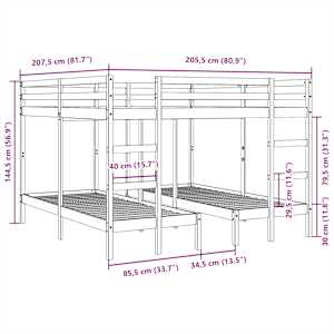 Rám trojité patrové postele bílý 200x200/80x200 cm borovice - obrázek 10