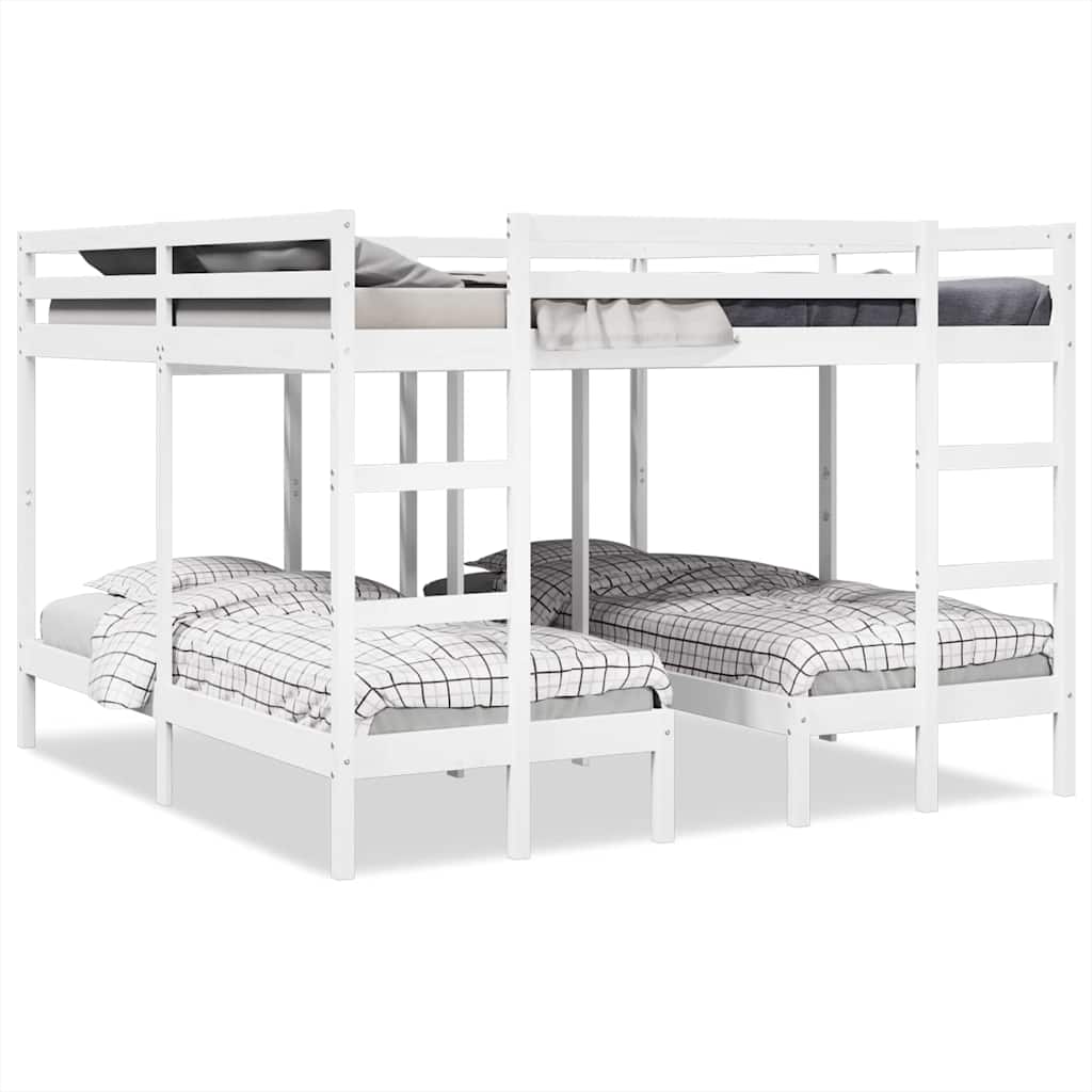 Tredobbelt køjeseng 200 x 200/80 x 200 cm i massivt fyrretræ - hvid