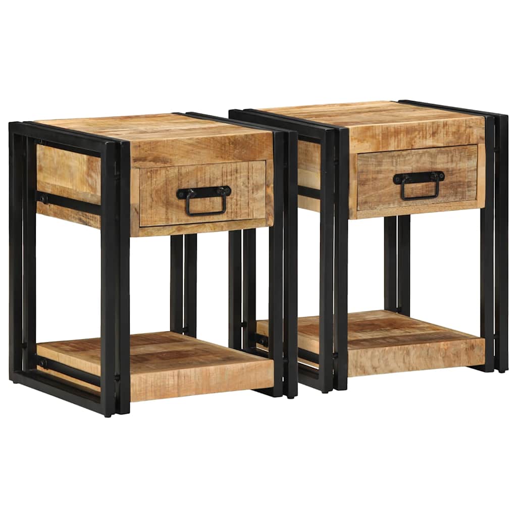 vidaXL Nachttische 2 Stk. 40x40x50 cm Raues Massivholz Mango