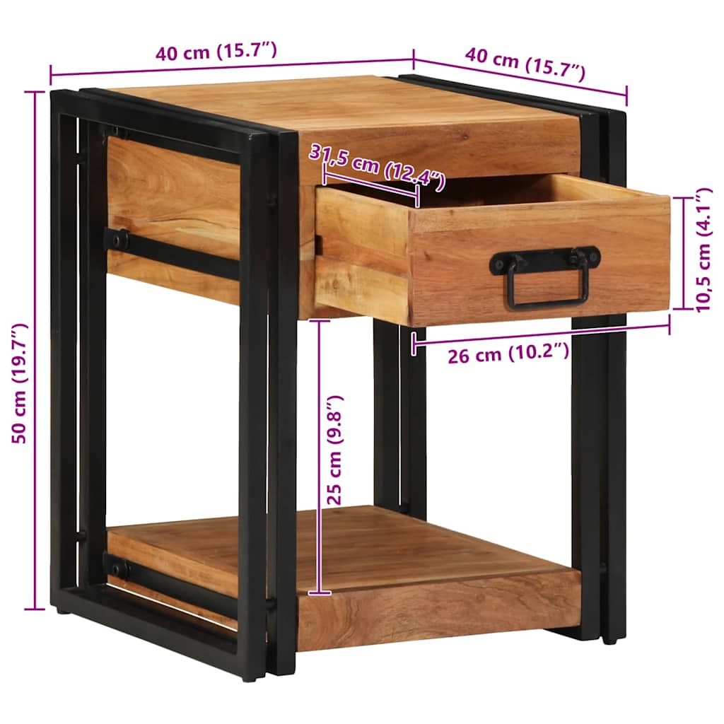 Nočna omarica Rjava 40 x 40 x 50 cm Trden akacijev les - slika 13