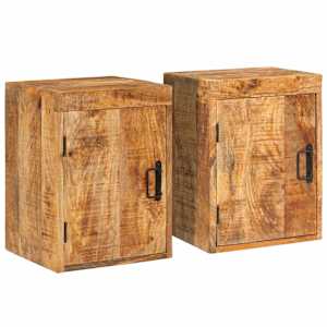 Noční stolek 2 pcs Hnědá 35 x 33 x 48 cm Masivní mangové dřevo - obrázek 1