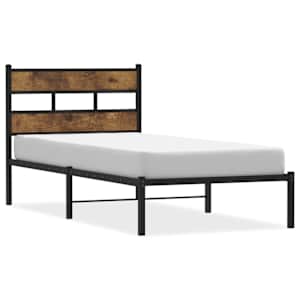 vidaXL metallist voodiraam ilma madratsita suitsutatud tamm 75x190 cm