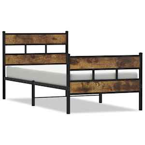 vidaXL metallist voodiraam ilma madratsita suitsutatud tamm 75x190 cm