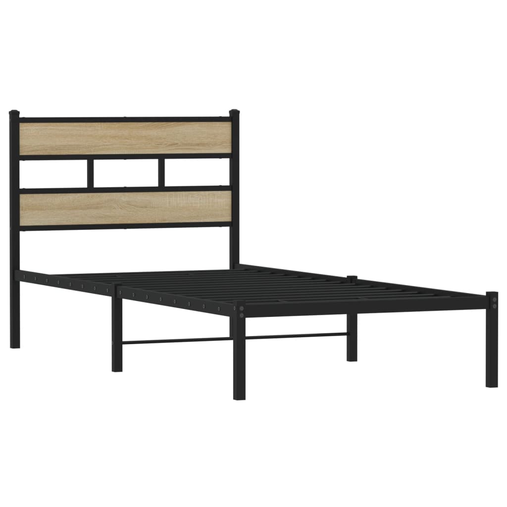 vidaXL sonoma tölgy színű fém ágykeret matrac nélkül 75 x 190 cm