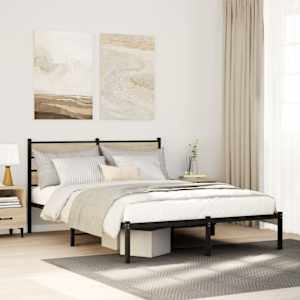 Kovinski posteljni okvir brez vzmetnice sonoma hrast 140x190 cm