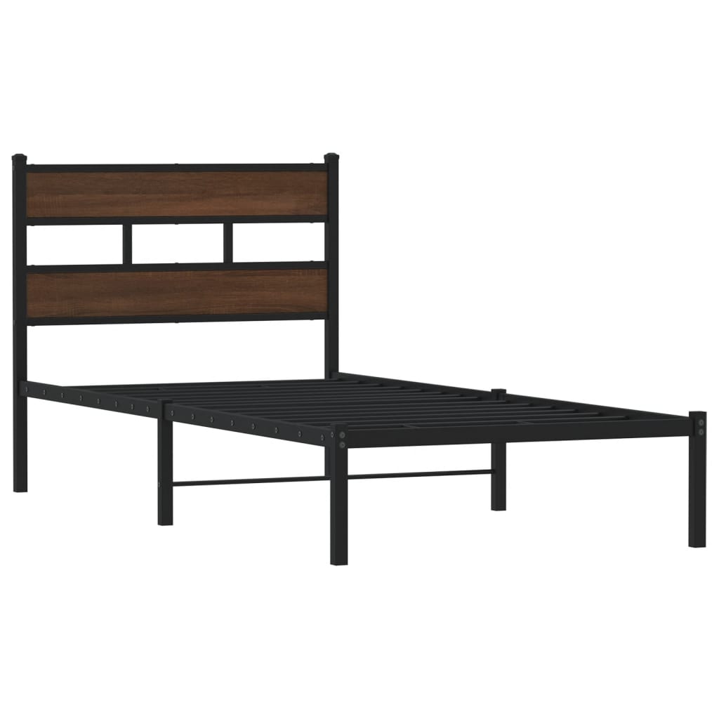 vidaXL Bedframe met hoofdbord zonder matras bruin eiken 107x203 cm afbeelding