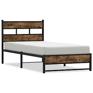 vidaXL metallist voodiraam ilma madratsita suitsutatud tamm 75x190 cm