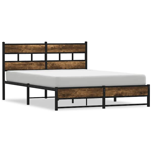 vidaXL metallist voodiraam ilma madratsita suitsutatud tamm 150x200 cm