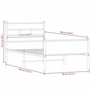 Rám postele bez matrace kouřový dub 75x190 cm kompozitní dřevo - obrázek 9
