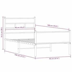 Rám postele bez matrace kouřový dub 90x190 cm kompozitní dřevo - obrázek 9
