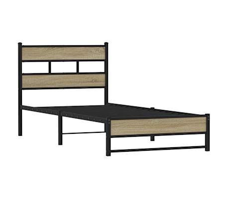 vidaXL Estrutura de cama sem colch&atilde;o 90x200 cm metal carvalho sonoma