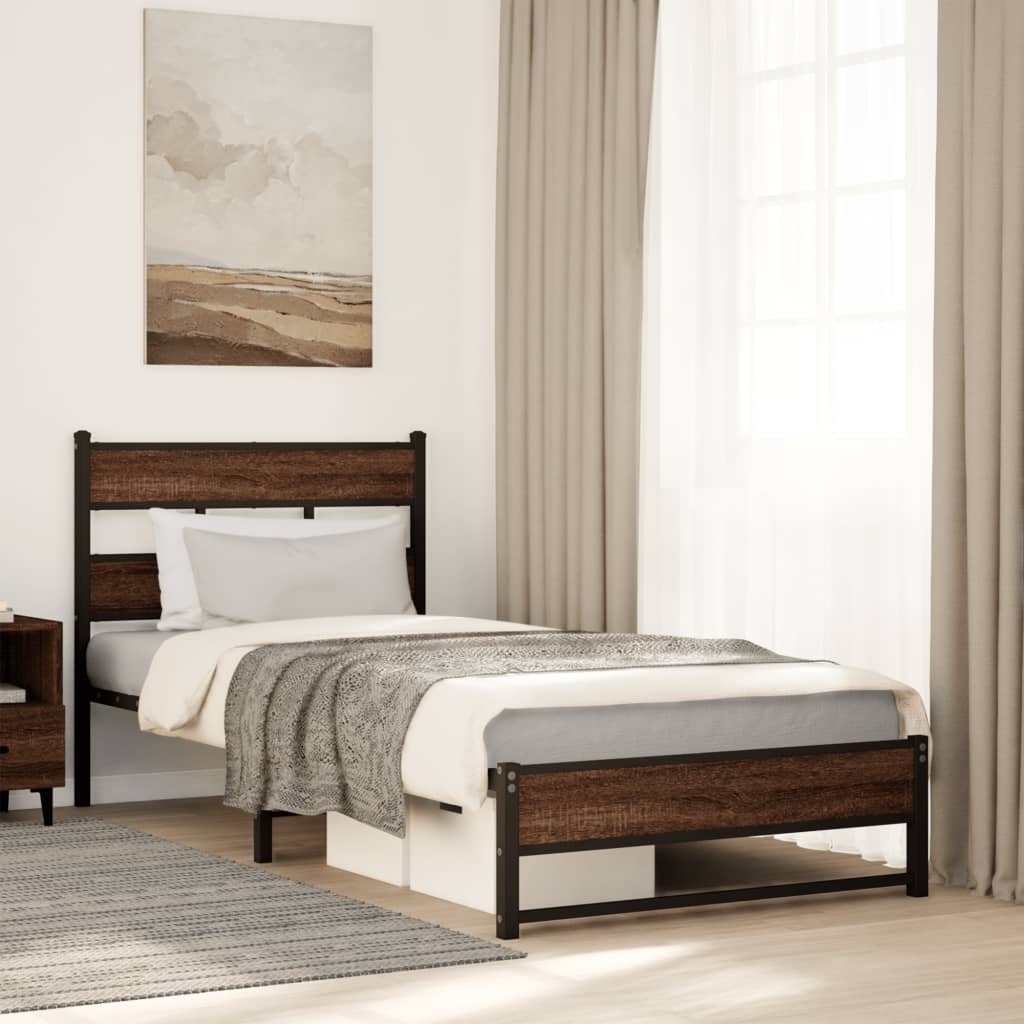 Metallbett ohne Matratze Eichen-Optik 100×190 cm