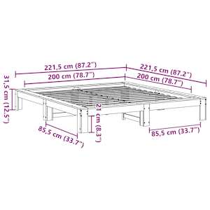 Postel bez matrace bílá 200 x 200 cm masivní borovice - obrázek 8