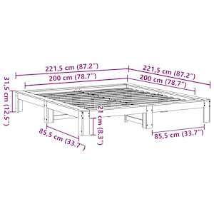 Postel bez matrace voskově hnědá 200 x 200 cm masivní borovice - obrázek 8