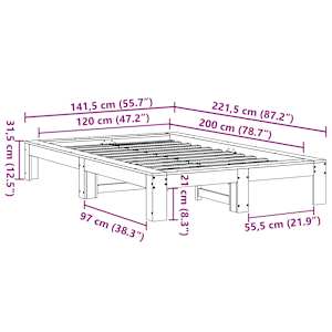 Postel bez matrace bílá 120 x 200 cm masivní borovice - obrázek 8
