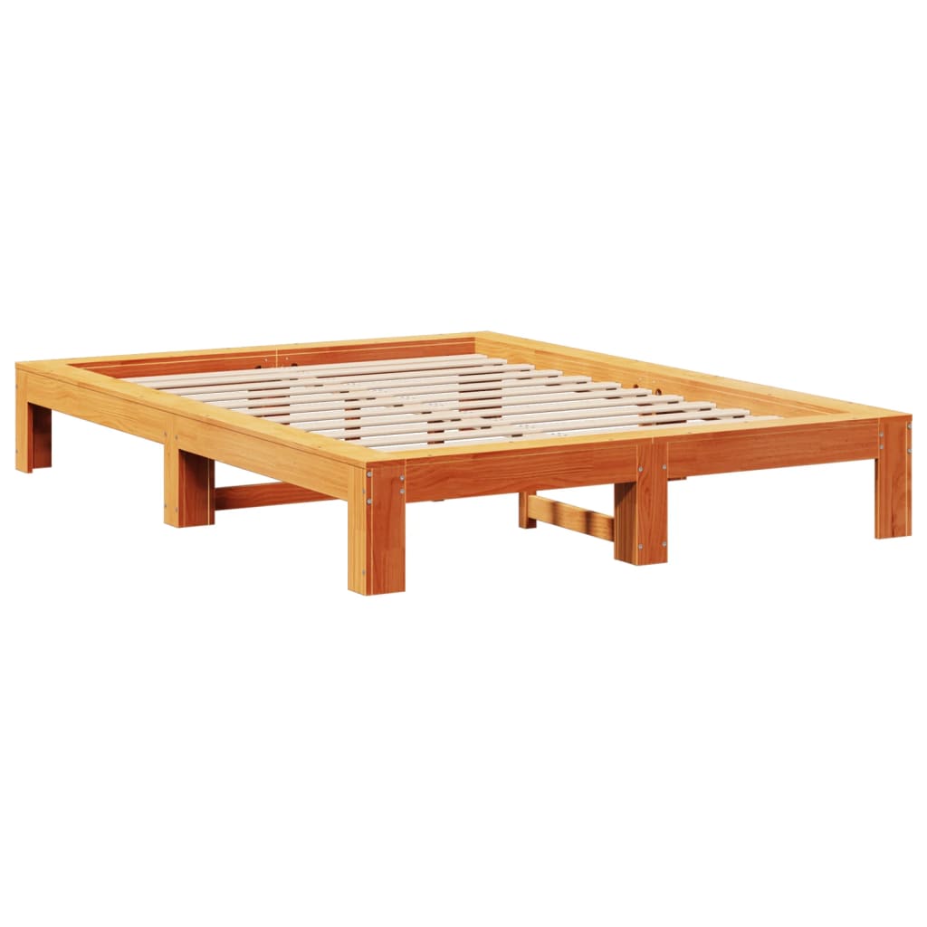 vidaXL Bedframe zonder matras massief grenenhout wasbruin 135x190 cm bruin, foto 2