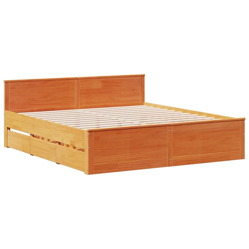 vidaXL Bedframe zonder matras met hoofdbord grenenhout bruin 180x200cm afbeelding