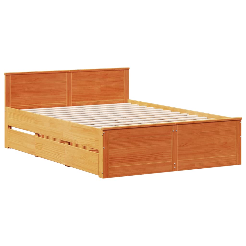 vidaXL barna tömör fenyőfa fejtámlás ágykeret matrac nélkül 160x200 cm