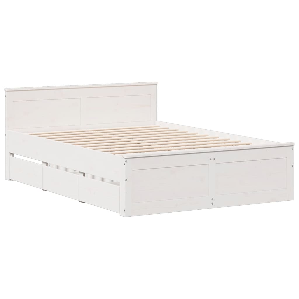 vidaXL Bedframe zonder matras met hoofdbord grenenhout wit 140x200 cm afbeelding