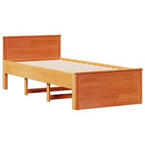 Postel bez matrace s čelem hnědá 100 x 200 cm masivní borovice - obrázek 7