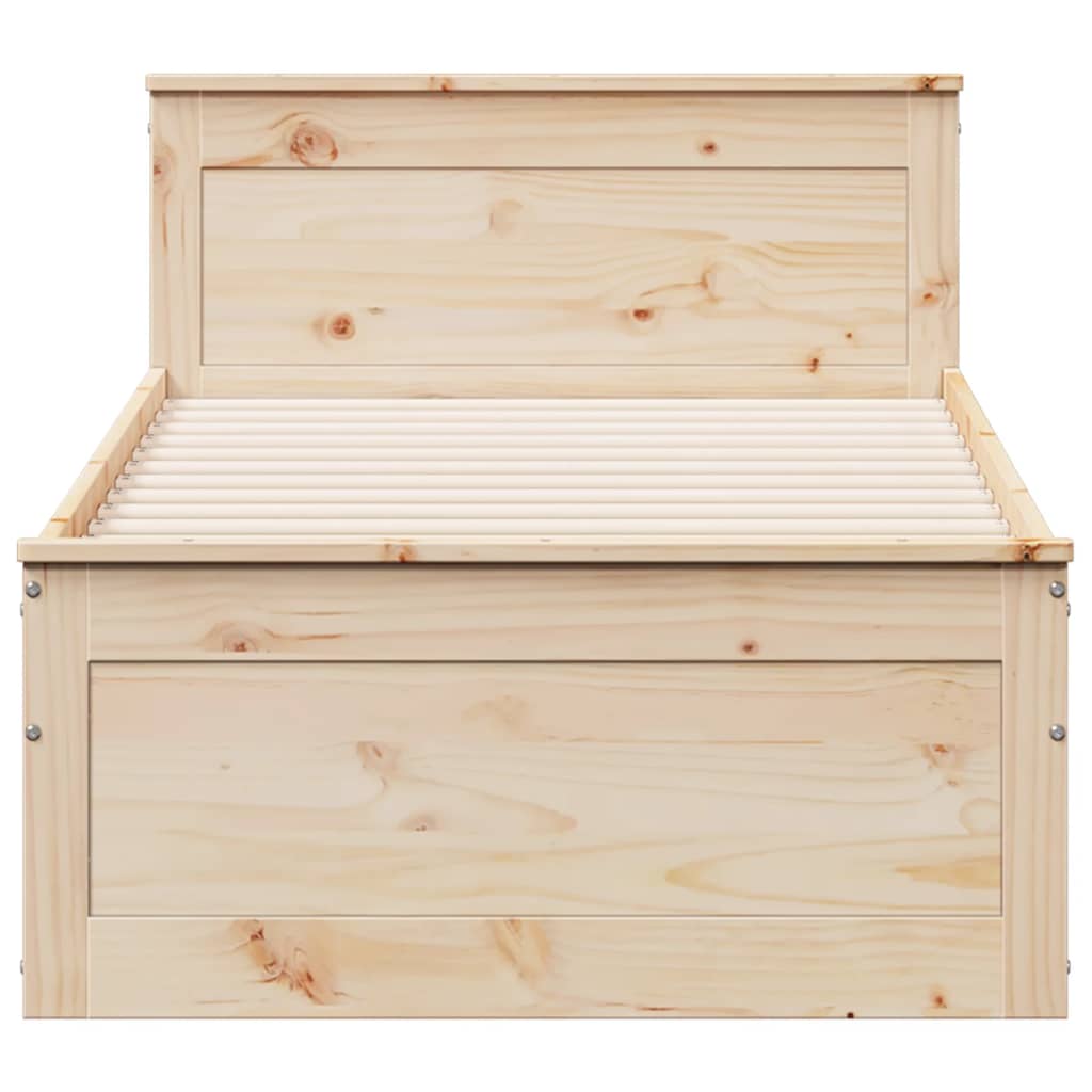 vidaXL Bedframe zonder matras met hoofdbord grenenhout 90x200 cm bruin, foto 4